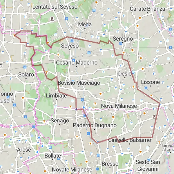 Map miniature of "More Gravel Routes from Cogliate" cycling inspiration in Lombardia, Italy. Generated by Tarmacs.app cycling route planner