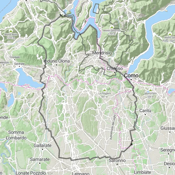 Miniatura della mappa di ispirazione al ciclismo "Tour delle Colline Varesine in Bicicletta" nella regione di Lombardia, Italy. Generata da Tarmacs.app, pianificatore di rotte ciclistiche