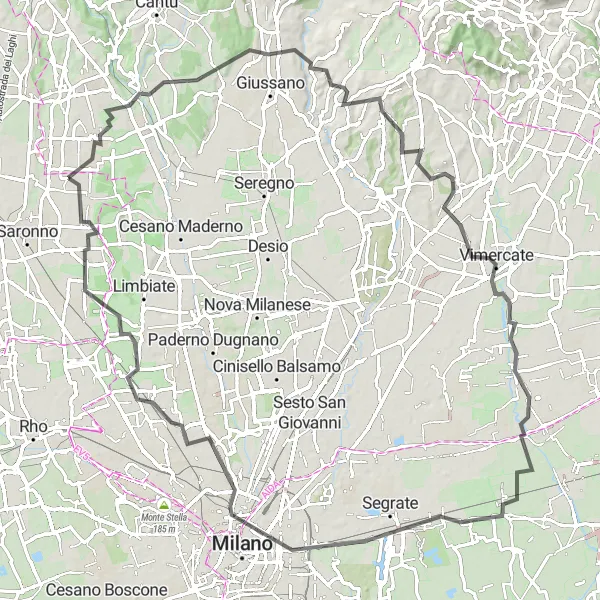 Map miniature of "Road Cycling Tour to Arosio and Bosco Verticale" cycling inspiration in Lombardia, Italy. Generated by Tarmacs.app cycling route planner