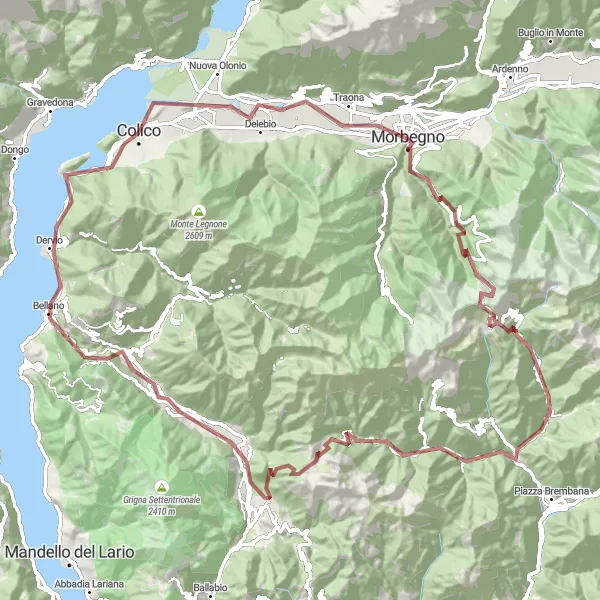 Miniatuurkaart van de fietsinspiratie "Bergen en Vallei Gravelrit" in Lombardia, Italy. Gemaakt door de Tarmacs.app fietsrouteplanner