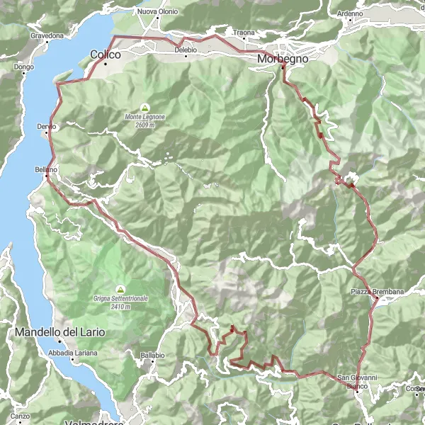 Miniature de la carte de l'inspiration cycliste "Randonnée épique des Vallées Alpines" dans la Lombardia, Italy. Générée par le planificateur d'itinéraire cycliste Tarmacs.app