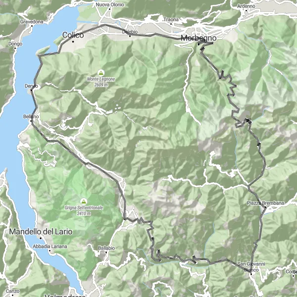 Karttaminiaatyyri "Via Montagne Valtellina" pyöräilyinspiraatiosta alueella Lombardia, Italy. Luotu Tarmacs.app pyöräilyreittisuunnittelijalla