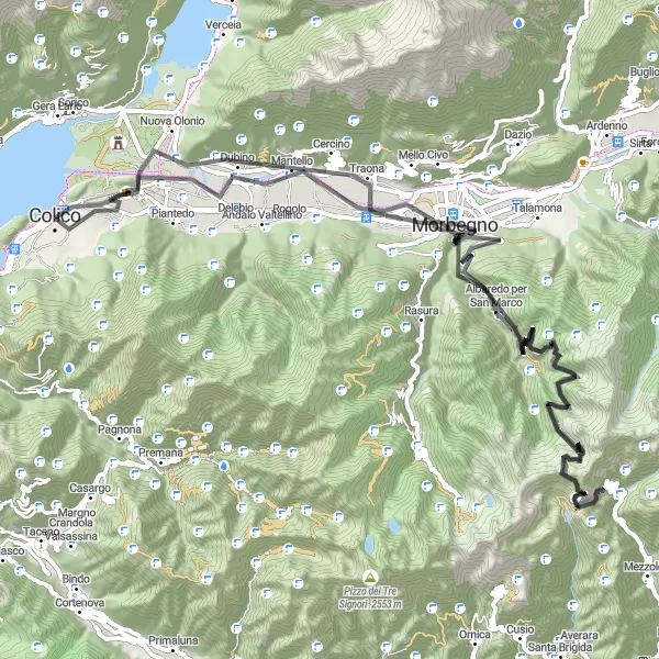 Map miniature of "The Mountainous Adventure" cycling inspiration in Lombardia, Italy. Generated by Tarmacs.app cycling route planner