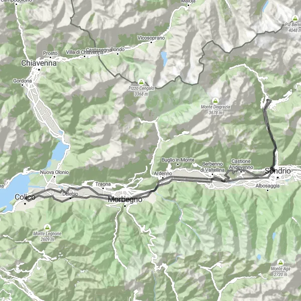 Miniatura della mappa di ispirazione al ciclismo "Tour delle vette lombarde" nella regione di Lombardia, Italy. Generata da Tarmacs.app, pianificatore di rotte ciclistiche