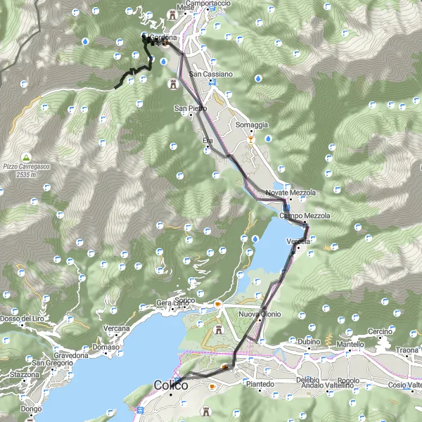 Miniaturní mapa "Cyklo okruh Colico - Torre di Signame" inspirace pro cyklisty v oblasti Lombardia, Italy. Vytvořeno pomocí plánovače tras Tarmacs.app