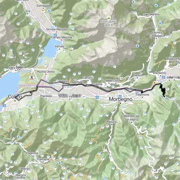 Zemljevid v pomanjšavi "Pozdravite slikovite vasice na poti okoli jezera Como" kolesarske inspiracije v Lombardia, Italy. Generirano z načrtovalcem kolesarskih poti Tarmacs.app