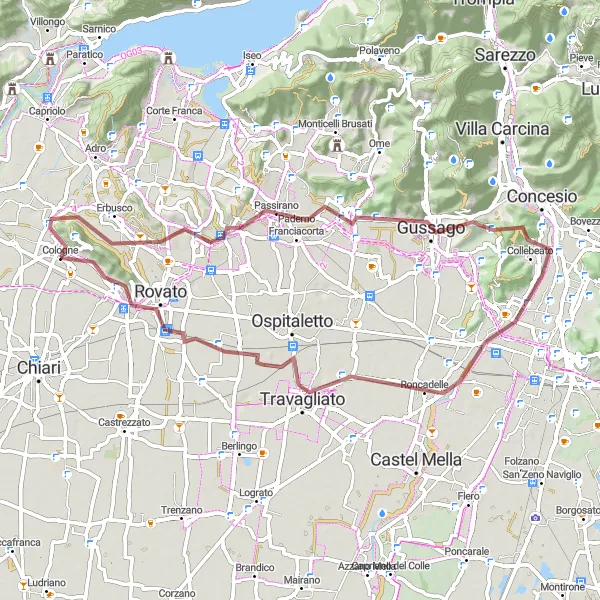 Map miniature of "The Gravel Adventure" cycling inspiration in Lombardia, Italy. Generated by Tarmacs.app cycling route planner