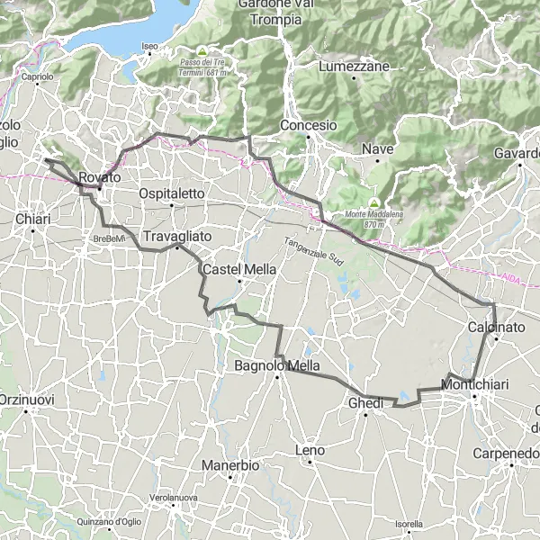 Miniature de la carte de l'inspiration cycliste "Route du Nord de Brescia" dans la Lombardia, Italy. Générée par le planificateur d'itinéraire cycliste Tarmacs.app