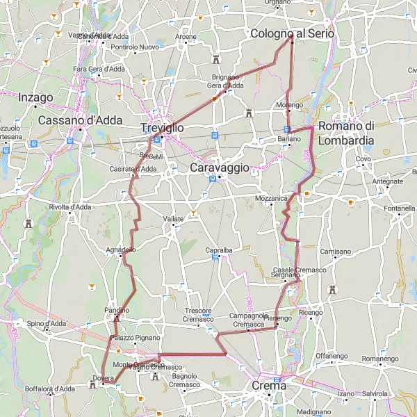 Miniaturní mapa "Okruh kolem Cologno al Serio a okolí" inspirace pro cyklisty v oblasti Lombardia, Italy. Vytvořeno pomocí plánovače tras Tarmacs.app