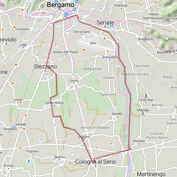 Miniatura della mappa di ispirazione al ciclismo "Gravel tra Urgnano e Muratella" nella regione di Lombardia, Italy. Generata da Tarmacs.app, pianificatore di rotte ciclistiche