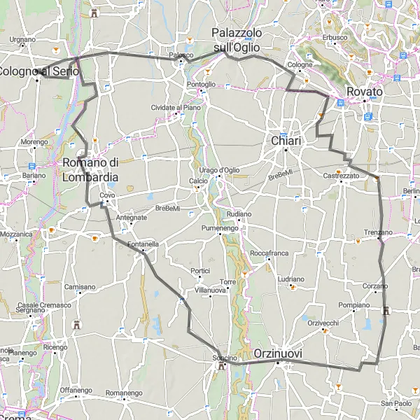 Miniatua del mapa de inspiración ciclista "Ruta en Carretera Isengo - Cologno al Serio" en Lombardia, Italy. Generado por Tarmacs.app planificador de rutas ciclistas