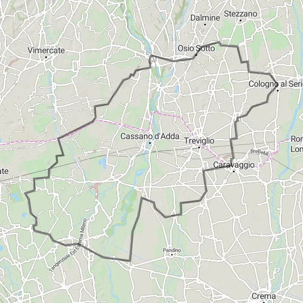 Mapa miniatúra "Cyklistický okruh s úžasnými výhľadmi" cyklistická inšpirácia v Lombardia, Italy. Vygenerované cyklistickým plánovačom trás Tarmacs.app