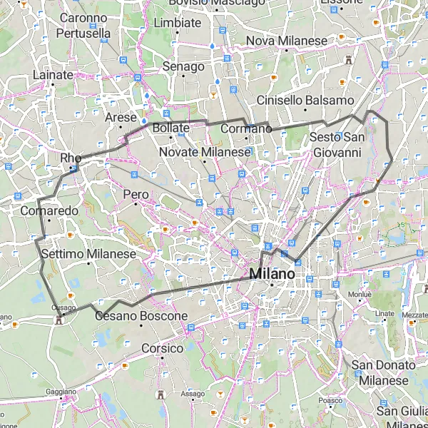 Mapa miniatúra "Trasa okolo Branca Tower" cyklistická inšpirácia v Lombardia, Italy. Vygenerované cyklistickým plánovačom trás Tarmacs.app