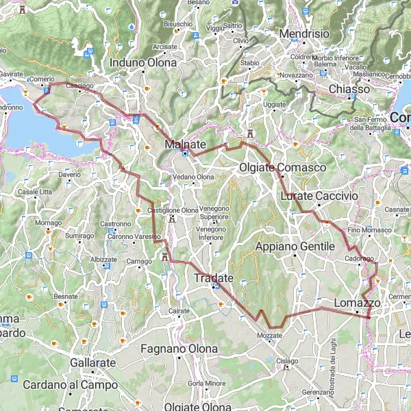 Miniatura della mappa di ispirazione al ciclismo "Gravel tra Comerio e Varese" nella regione di Lombardia, Italy. Generata da Tarmacs.app, pianificatore di rotte ciclistiche
