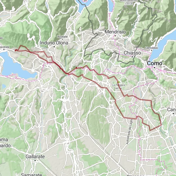 Miniaturekort af cykelinspirationen "Grusvej gennem Colle Campigli og Belmonte" i Lombardia, Italy. Genereret af Tarmacs.app cykelruteplanlægger
