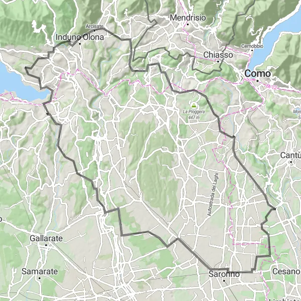 Miniatuurkaart van de fietsinspiratie "Idyllische fietstocht van Monte Monarco naar Buguggiate" in Lombardia, Italy. Gemaakt door de Tarmacs.app fietsrouteplanner