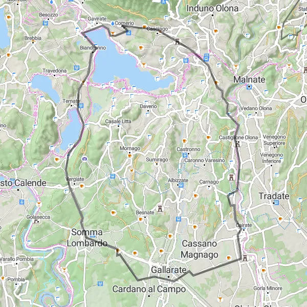 Mapa miniatúra "Scenic Road Cycling Tour near Comerio" cyklistická inšpirácia v Lombardia, Italy. Vygenerované cyklistickým plánovačom trás Tarmacs.app