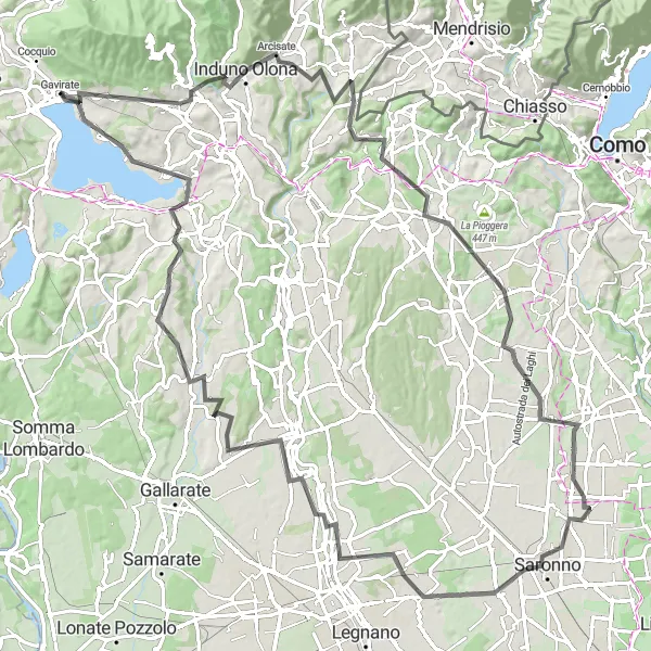 Mapa miniatúra "Cyklistická cesta okolo jezera Varese" cyklistická inšpirácia v Lombardia, Italy. Vygenerované cyklistickým plánovačom trás Tarmacs.app