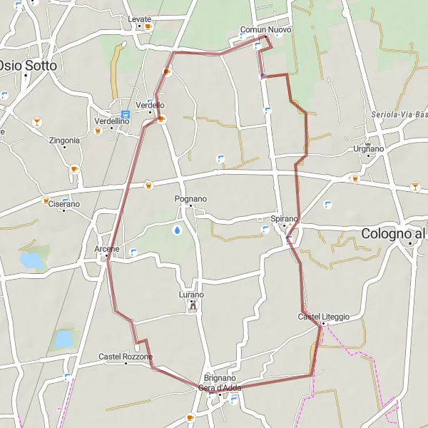 Miniatura mapy "Trasa do Castel Rozzone i Verdellino" - trasy rowerowej w Lombardia, Italy. Wygenerowane przez planer tras rowerowych Tarmacs.app