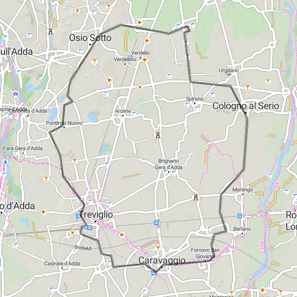 Mapa miniatúra "Cyklistická trasa od Comun Nuovo" cyklistická inšpirácia v Lombardia, Italy. Vygenerované cyklistickým plánovačom trás Tarmacs.app