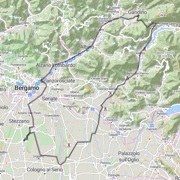 Map miniature of "Challenging Road Cycling Route with Scenic Highlights" cycling inspiration in Lombardia, Italy. Generated by Tarmacs.app cycling route planner