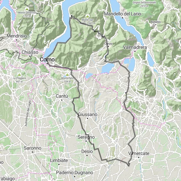 Map miniature of "Challenging Road Cycling Route near Alzate Brianza" cycling inspiration in Lombardia, Italy. Generated by Tarmacs.app cycling route planner