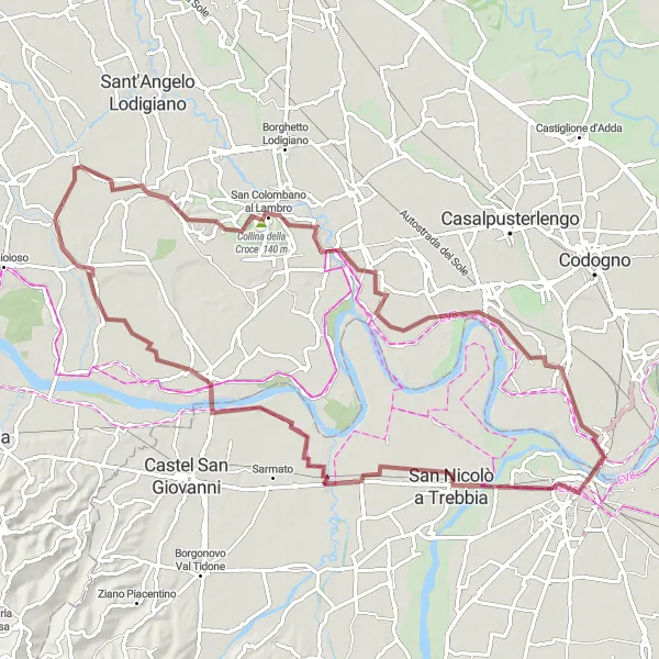 Kartminiatyr av "Collina della Croce til Costa de' Nobili Gravel Cycling Route" sykkelinspirasjon i Lombardia, Italy. Generert av Tarmacs.app sykkelrutoplanlegger