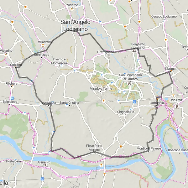 Miniatura della mappa di ispirazione al ciclismo "Road to Genzone" nella regione di Lombardia, Italy. Generata da Tarmacs.app, pianificatore di rotte ciclistiche