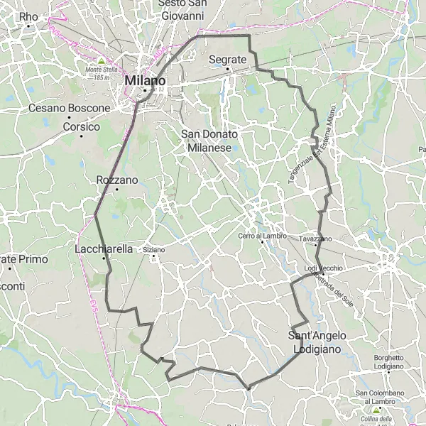 Miniaturní mapa "Kolem Milána až do Lodi Vecchio" inspirace pro cyklisty v oblasti Lombardia, Italy. Vytvořeno pomocí plánovače tras Tarmacs.app