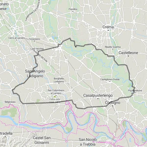 Miniatura della mappa di ispirazione al ciclismo "Rotta Cicloturistica da Copiano a Corteolona" nella regione di Lombardia, Italy. Generata da Tarmacs.app, pianificatore di rotte ciclistiche