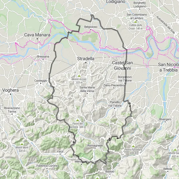 Kartminiatyr av "Genzone til Verrua Po Road Cycling Route" sykkelinspirasjon i Lombardia, Italy. Generert av Tarmacs.app sykkelrutoplanlegger