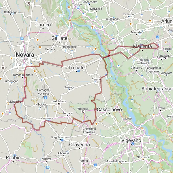 Miniatua del mapa de inspiración ciclista "Ruta de Grava por Magenta" en Lombardia, Italy. Generado por Tarmacs.app planificador de rutas ciclistas