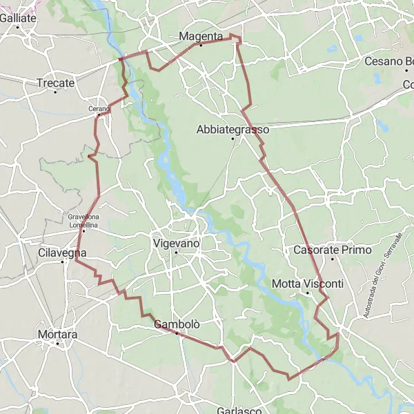 Kartminiatyr av "Grusveitrafikk til Magenta" sykkelinspirasjon i Lombardia, Italy. Generert av Tarmacs.app sykkelrutoplanlegger