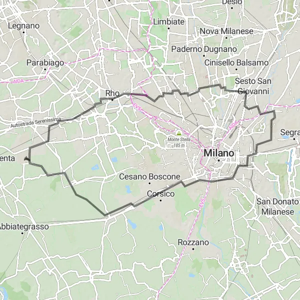 Map miniature of "Milano Excursion from Corbetta to Gaggiano" cycling inspiration in Lombardia, Italy. Generated by Tarmacs.app cycling route planner