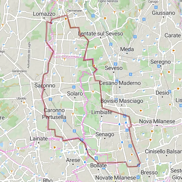 Karttaminiaatyyri "Gravel - Caronno Pertusella Loop" pyöräilyinspiraatiosta alueella Lombardia, Italy. Luotu Tarmacs.app pyöräilyreittisuunnittelijalla