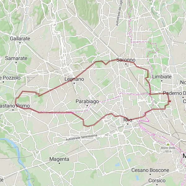 Miniatua del mapa de inspiración ciclista "Ruta Arese - Busto Garolfo - Legnano en bicicleta de grava" en Lombardia, Italy. Generado por Tarmacs.app planificador de rutas ciclistas