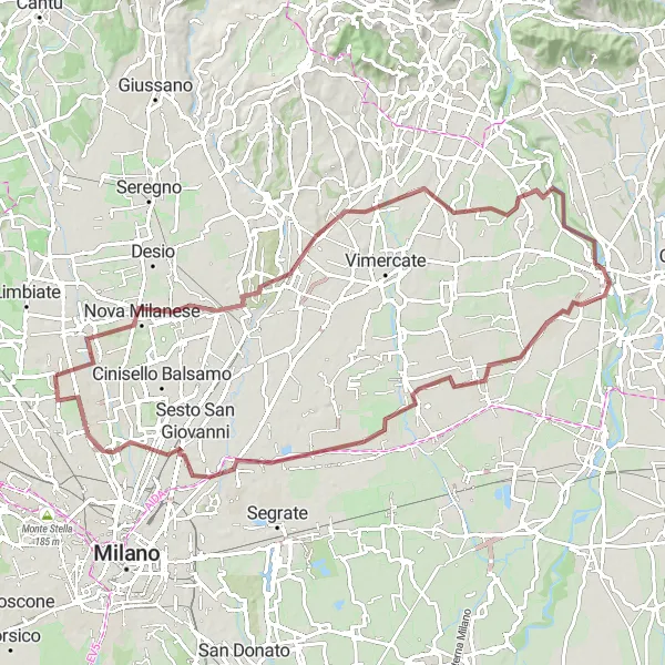 Miniatua del mapa de inspiración ciclista "Ruta Belvedere - Nova Milanese - Collinetta di Vedano - Sulbiate - Trezzo sull'Adda - Cernusco sul Naviglio - Fiat-Aeritalia F-104S ASA" en Lombardia, Italy. Generado por Tarmacs.app planificador de rutas ciclistas