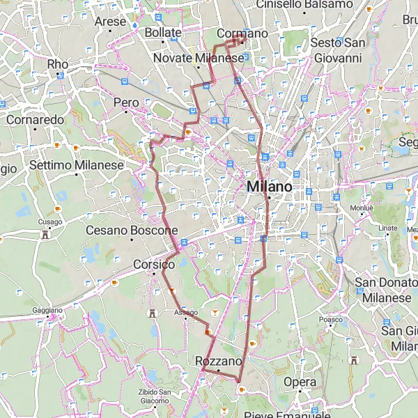 Miniature de la carte de l'inspiration cycliste "Exploration Urbaine de Milan" dans la Lombardia, Italy. Générée par le planificateur d'itinéraire cycliste Tarmacs.app