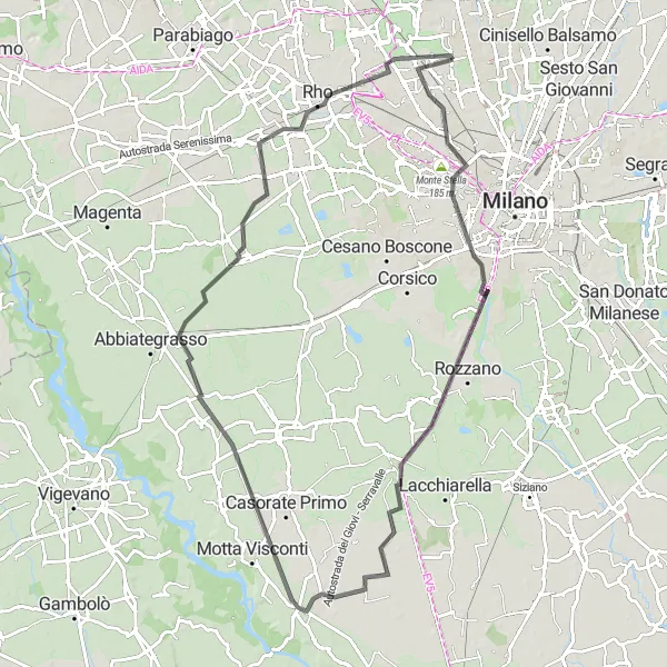 Miniaturní mapa "Silniční cyklotrasa okolo Cormana" inspirace pro cyklisty v oblasti Lombardia, Italy. Vytvořeno pomocí plánovače tras Tarmacs.app