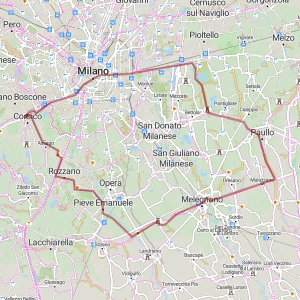 Zemljevid v pomanjšavi "Gravel avantura od Milana do Corsica" kolesarske inspiracije v Lombardia, Italy. Generirano z načrtovalcem kolesarskih poti Tarmacs.app