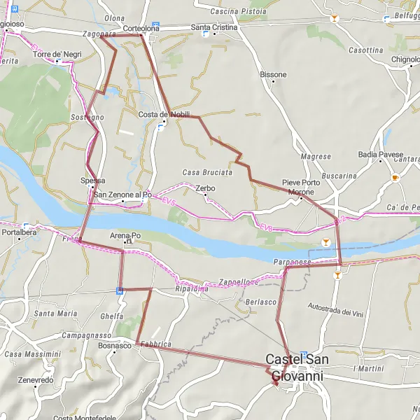 Map miniature of "Country Gravel Adventure" cycling inspiration in Lombardia, Italy. Generated by Tarmacs.app cycling route planner