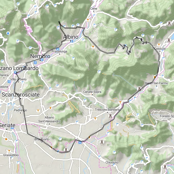 Kartminiatyr av "Costa di Mezzate til Colle Alto o Colle San Geminiano" sykkelinspirasjon i Lombardia, Italy. Generert av Tarmacs.app sykkelrutoplanlegger
