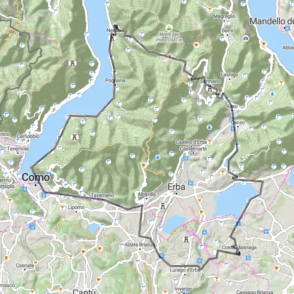 Map miniature of "The Scenic Lombardia Loop" cycling inspiration in Lombardia, Italy. Generated by Tarmacs.app cycling route planner