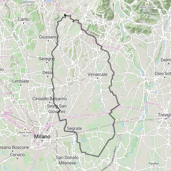 Map miniature of "Scenic Hills and Ancient Villages" cycling inspiration in Lombardia, Italy. Generated by Tarmacs.app cycling route planner