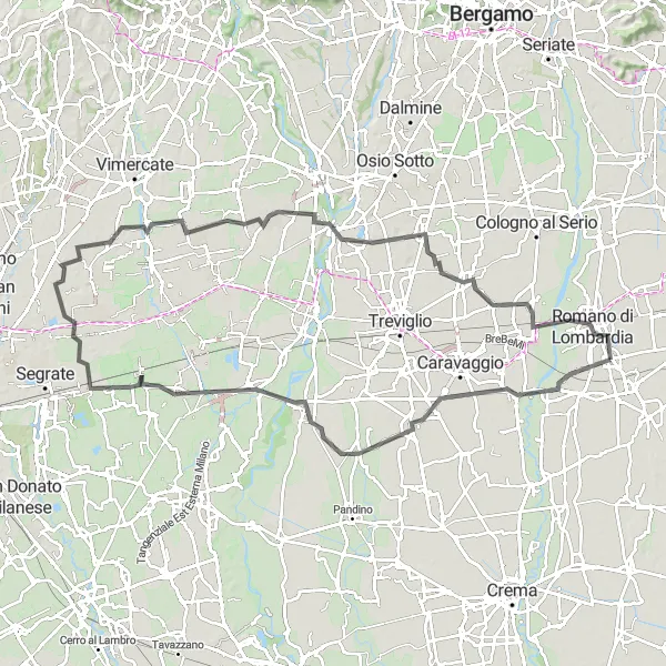 Miniatuurkaart van de fietsinspiratie "Mozzanica naar Romano di Lombardia" in Lombardia, Italy. Gemaakt door de Tarmacs.app fietsrouteplanner