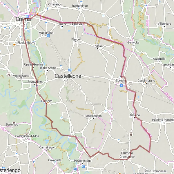 Kartminiatyr av "Grusvägscykling från Crema till Montodine" cykelinspiration i Lombardia, Italy. Genererad av Tarmacs.app cykelruttplanerare
