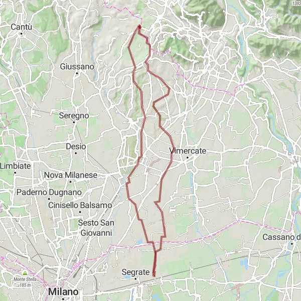 Map miniature of "Gravel Adventure: Barzanò Loop" cycling inspiration in Lombardia, Italy. Generated by Tarmacs.app cycling route planner
