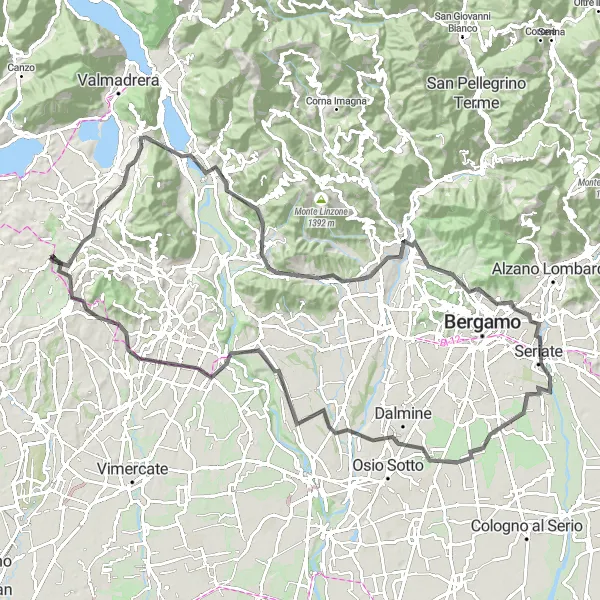 Map miniature of "Scenic Road Cycling Adventure" cycling inspiration in Lombardia, Italy. Generated by Tarmacs.app cycling route planner
