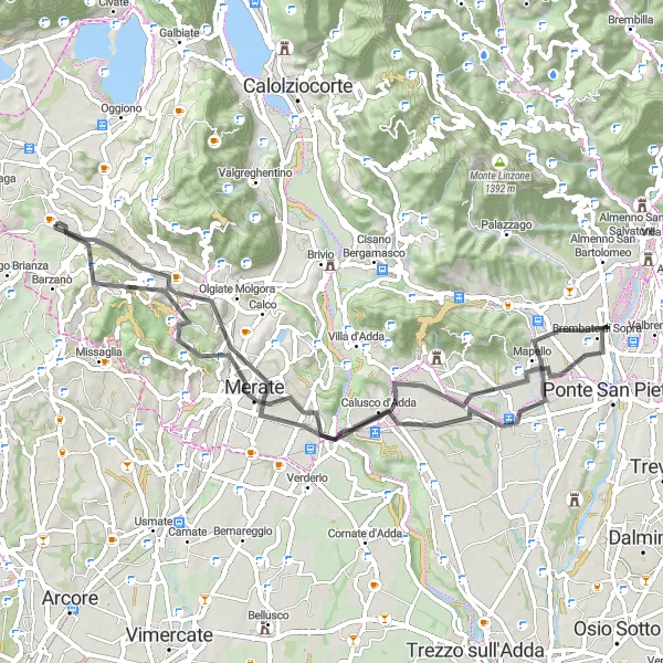 Map miniature of "Charming Countryside Ride" cycling inspiration in Lombardia, Italy. Generated by Tarmacs.app cycling route planner