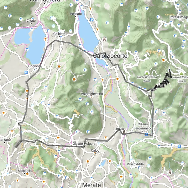 Map miniature of "The Stolegarda Ravines Loop" cycling inspiration in Lombardia, Italy. Generated by Tarmacs.app cycling route planner